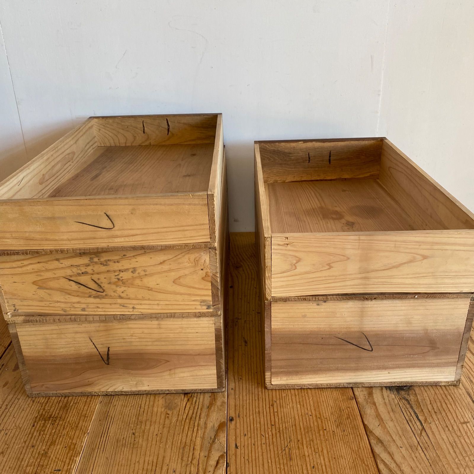 5点セット アンティーク 引き出し 木箱 古道具 無垢材 小物収納 y147