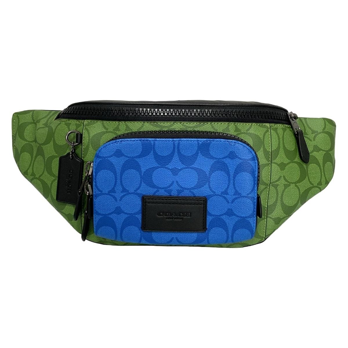 COACH コーチ ウエストポーチ シグネチャー柄 C 9892 ブルー グリーン 黒 レザー
