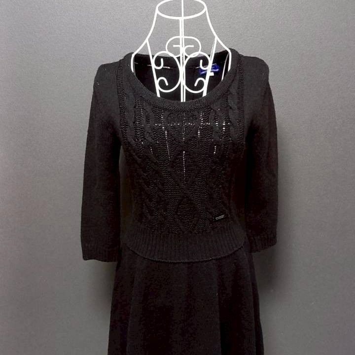 BURBERRY BLUE LABEL バーバリー ケーブルニットワンピース ブラック