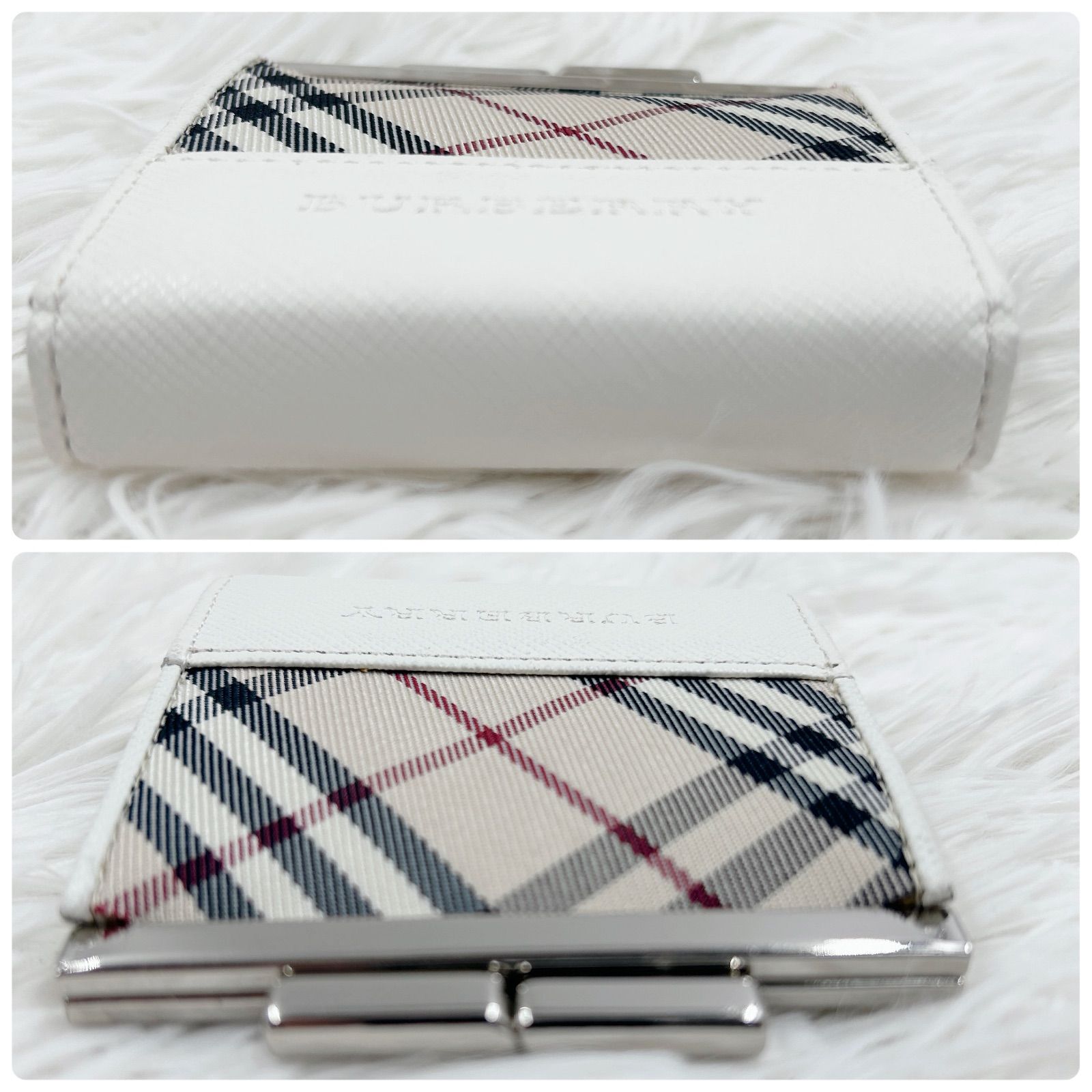 極美品/バーバリー/BURBERRY◇ノバチェック/白/コインケース/がま口