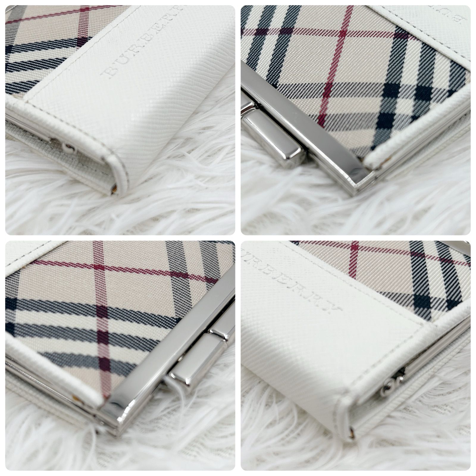 極美品/バーバリー/BURBERRY◇ノバチェック/白/コインケース/がま口