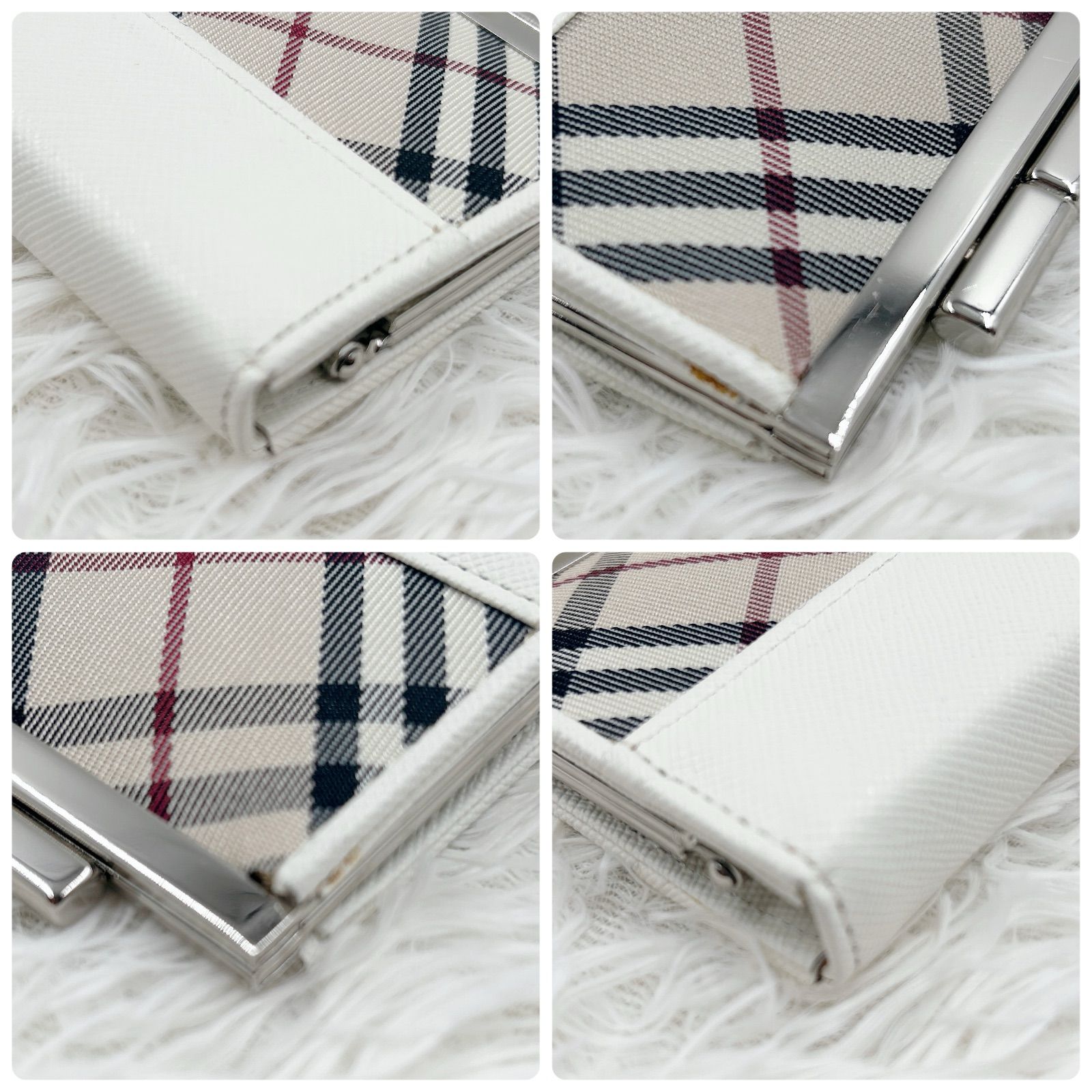 極美品/バーバリー/BURBERRY◇ノバチェック/白/コインケース/がま口
