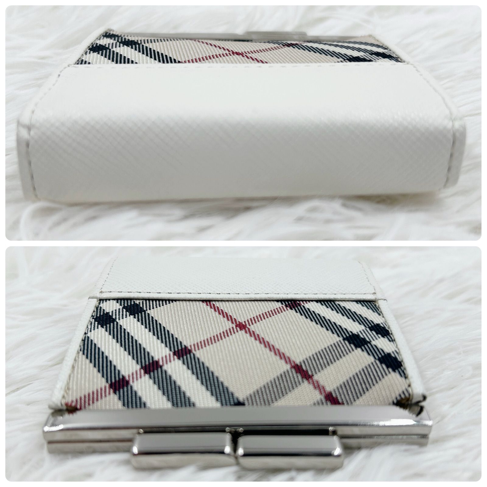 極美品/バーバリー/BURBERRY◇ノバチェック/白/コインケース/がま口