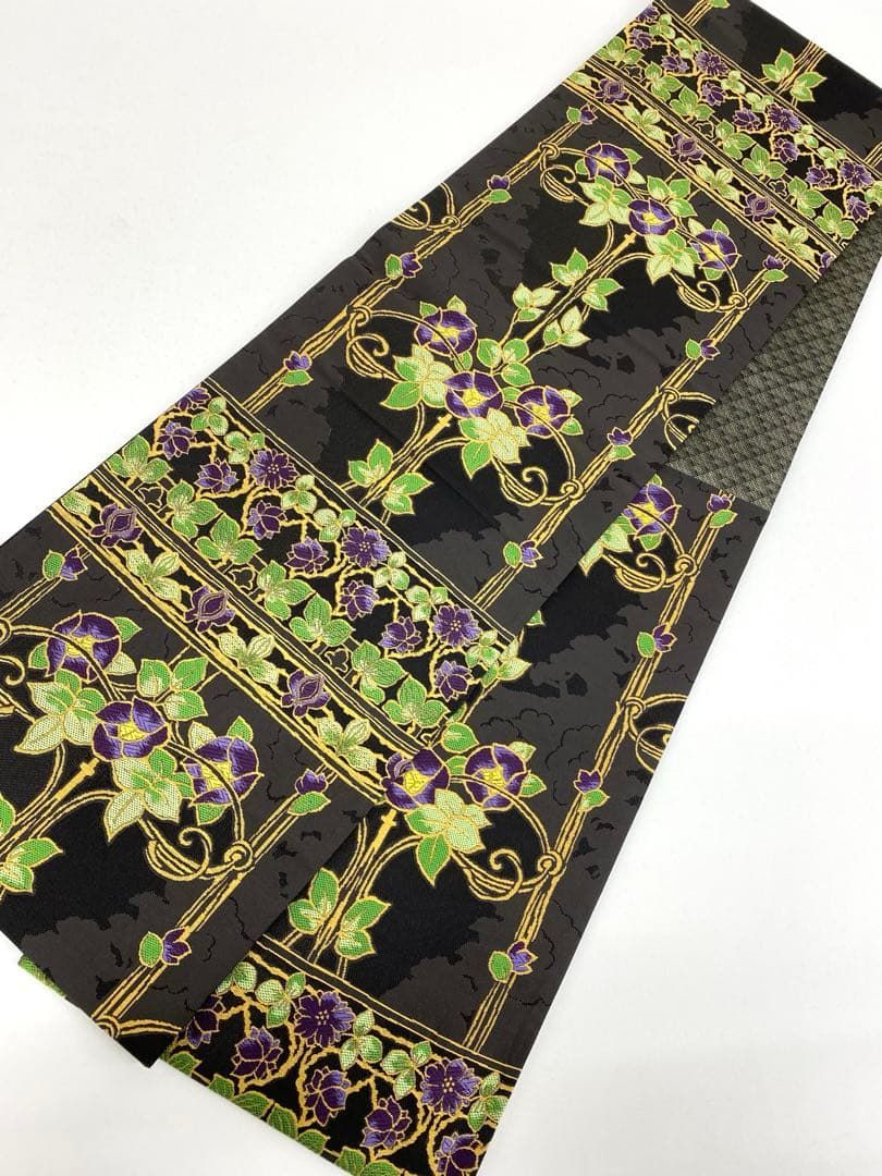 袋帯 アール・ヌーヴォー調 茶毛猫 モダン 正絹 六通 D033 - メルカリ