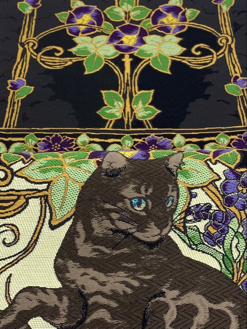 袋帯 アール・ヌーヴォー調 茶毛猫 モダン 正絹 六通 D033 - メルカリ