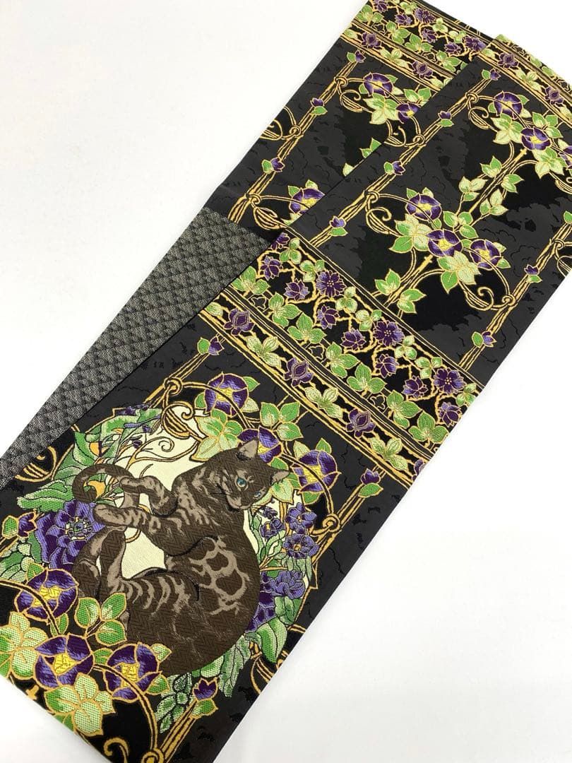未着用　仕立て上がり　袋帯　アールヌーヴォー　猫　花　着物　023a d 未着用仕立て上がり袋帯アールヌーヴォー猫花着物023a d