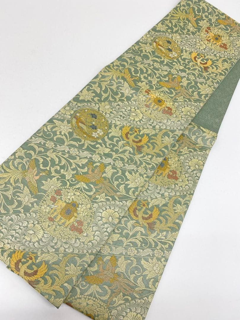 井関宗鱗 綾綺織 袋帯 紋屋井関 鳳凰 鳥 象 唐花 正絹 六通 D029 