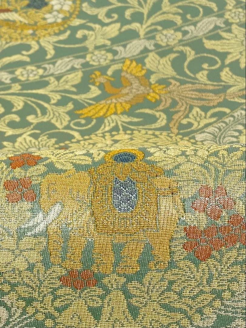 井関宗鱗 綾綺織 袋帯 紋屋井関 鳳凰 鳥 象 唐花 正絹 六通 D029 