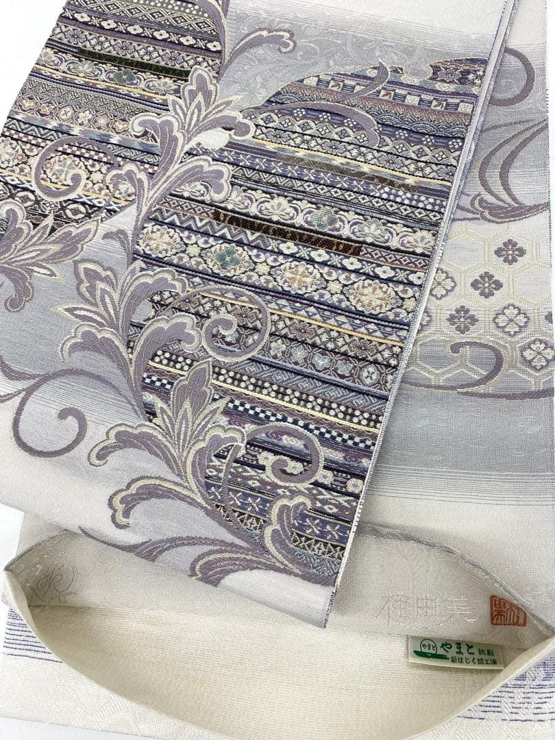 桂由美 螺鈿細工 袋帯 七宝繋ぎ 吉祥文様 やまと扱い リバーシブル