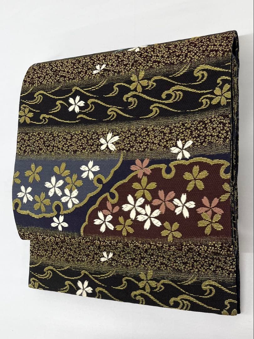 金華山 輪奈織 全通 両面袋帯 雪輪に桜 正倉院文様 幾何学模様 4way