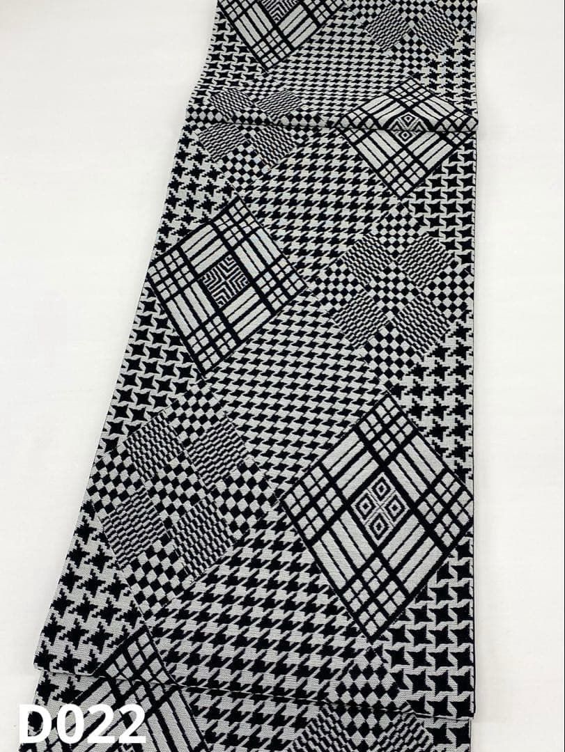 洒落袋帯 モノトーン 幾何学模様 千鳥柄 菱文様 市松模様 正絹 六通