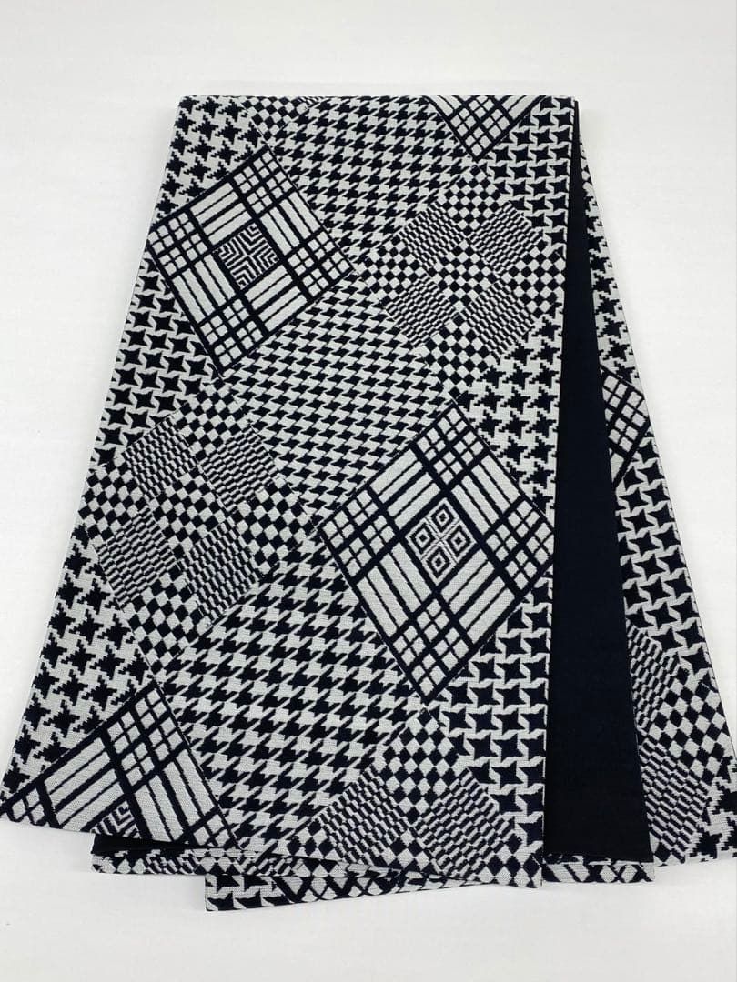 洒落袋帯 モノトーン 幾何学模様 千鳥柄 菱文様 市松模様 正絹 六通