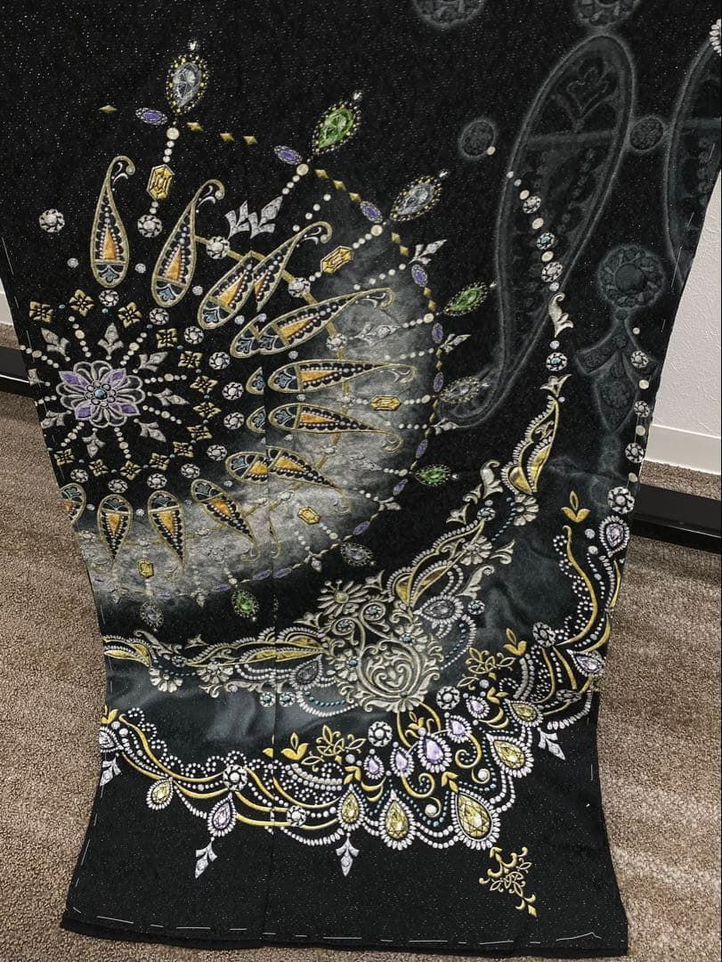 jewel 銀通し 訪問着 仮絵羽 未仕立て品 八掛付き 正絹 黒色 - メルカリ