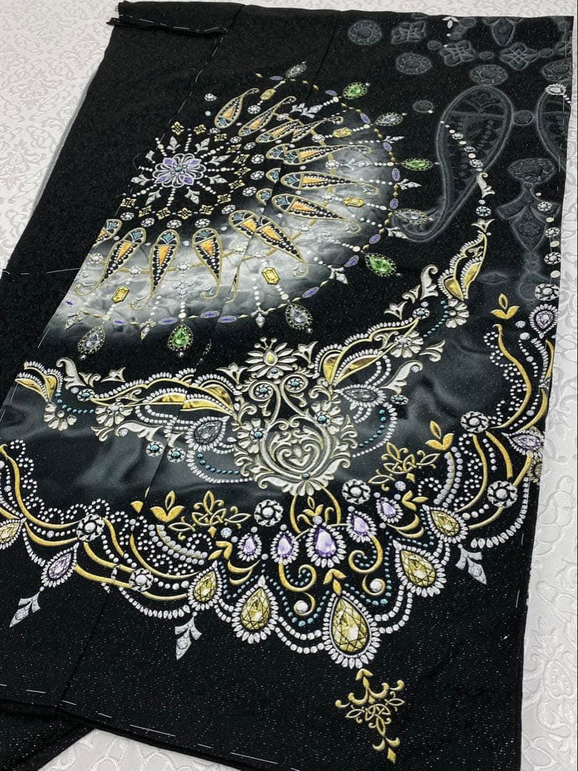 jewel 銀通し 訪問着 仮絵羽 未仕立て品 八掛付き 正絹 黒色 - メルカリ