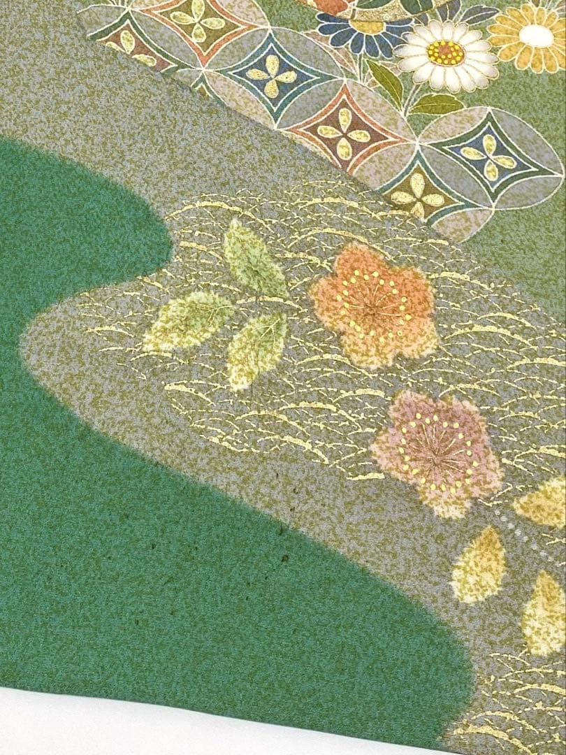 吉澤友禅 訪問着 金駒 金彩 七宝繋ぎ 桐 正絹 パールトーン加工済 躾糸付き 訪問着 金駒 金彩 七宝繋ぎ 吉祥文様 絞り 雪輪 正絹 パールトーン加工