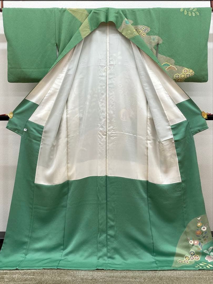 吉澤友禅 訪問着 金駒 金彩 七宝繋ぎ 桐 正絹 パールトーン加工済 躾糸付き 訪問着 金駒 金彩 七宝繋ぎ 吉祥文様 絞り 雪輪 正絹 パールトーン加工