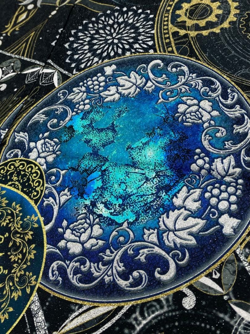 グロワール 銀通し 訪問着 仮絵羽 銀河 宇宙 幻想的 星座 月 八掛付き