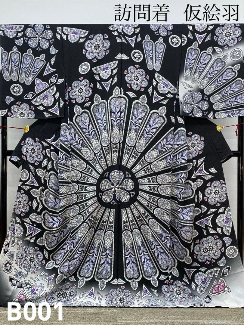 ストラスブール大聖堂 銀通し 訪問着 仮絵羽 未仕立て品 ステンドグラス 正絹 ストラスブール大聖堂 銀通し 訪問着 仮絵羽 未仕立て品 ステンド