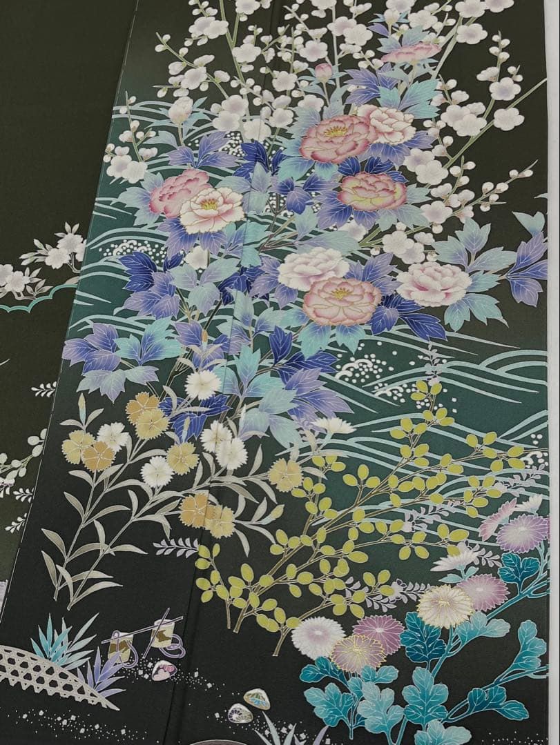 訪問着 友禅 金彩 四季の花々 貝合わせ 正絹 ガード加工済 躾糸付き