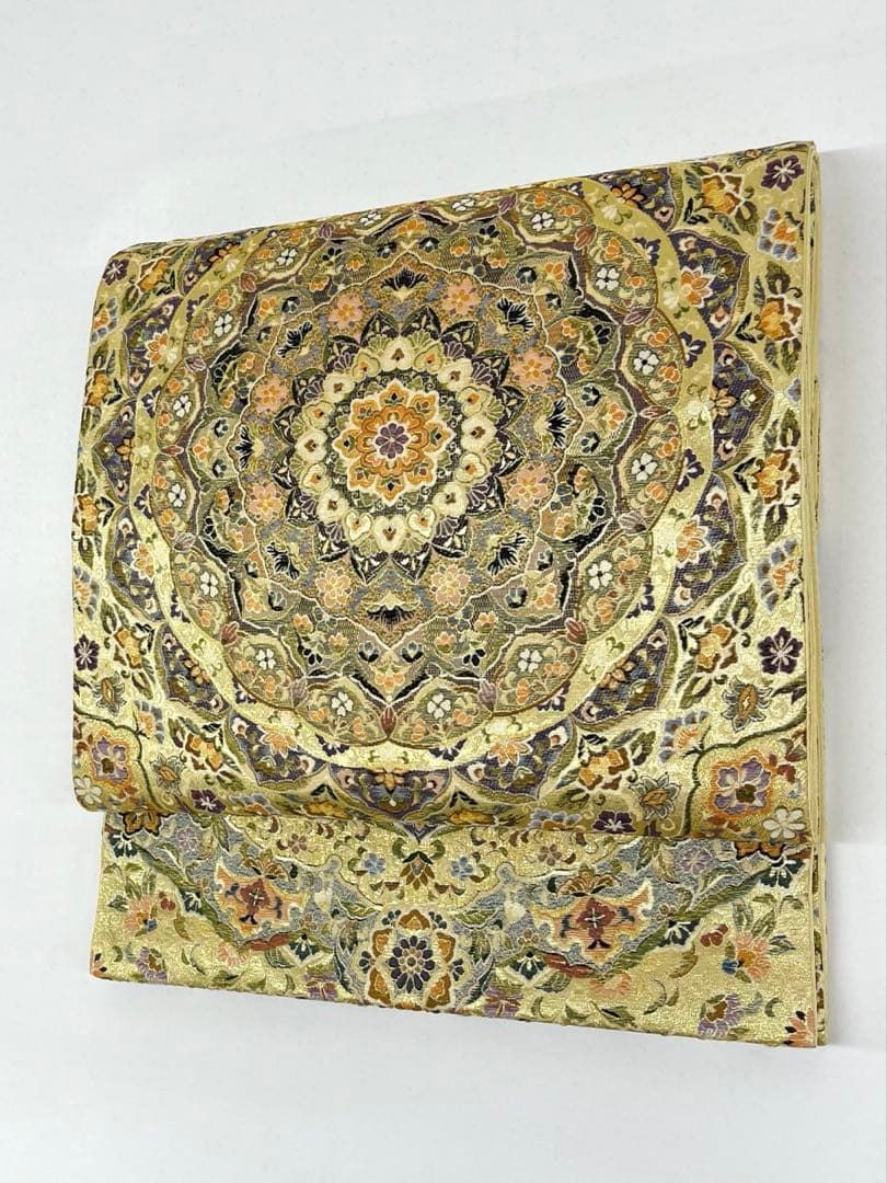 壱阡八百口織 唐草宝飾彩華文 細密織 大華紋 袋帯 正絹 六通 D001