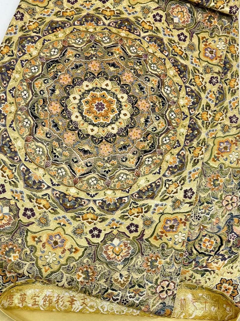 壱阡八百口織 唐草宝飾彩華文 細密織 大華紋 袋帯 正絹 六通 D001