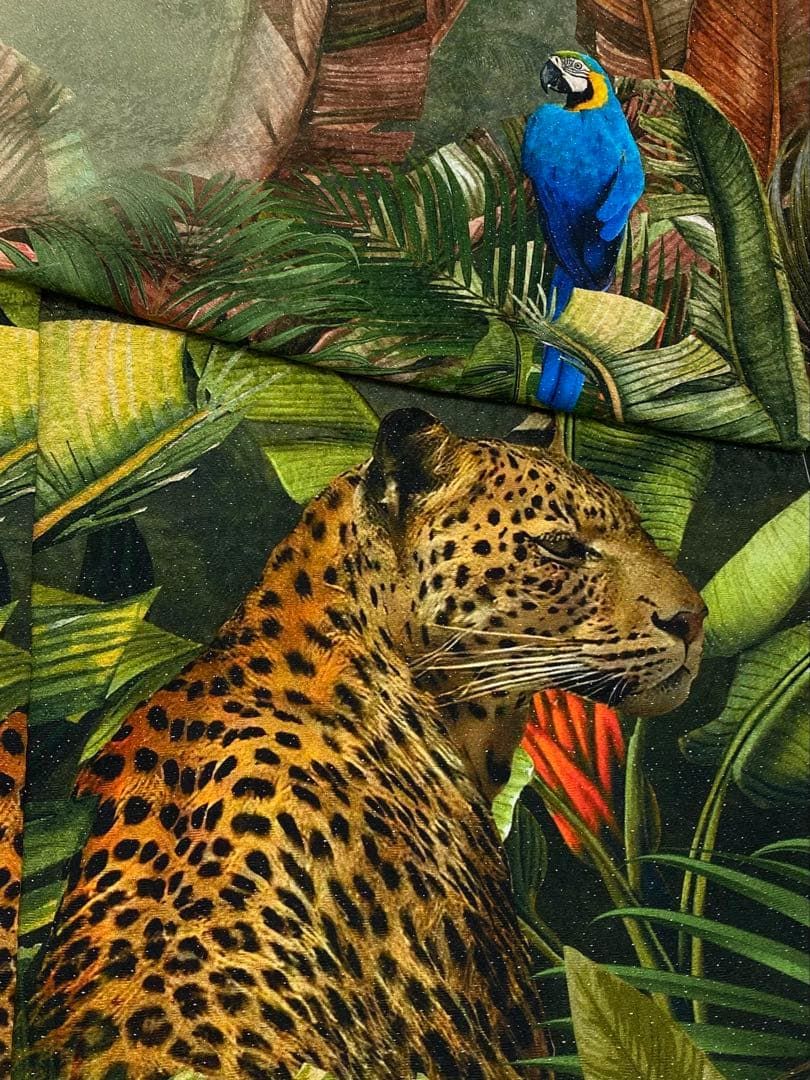 ジャングル 豹 オウム 動物 訪問着 仮絵羽 未仕立て品 銀通し 正絹 八