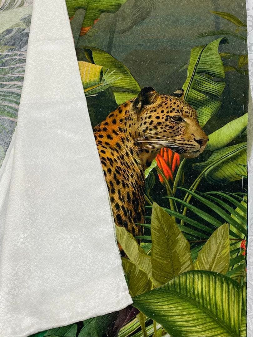 ジャングル 豹 オウム 動物 訪問着 仮絵羽 未仕立て品 銀通し 正絹 八