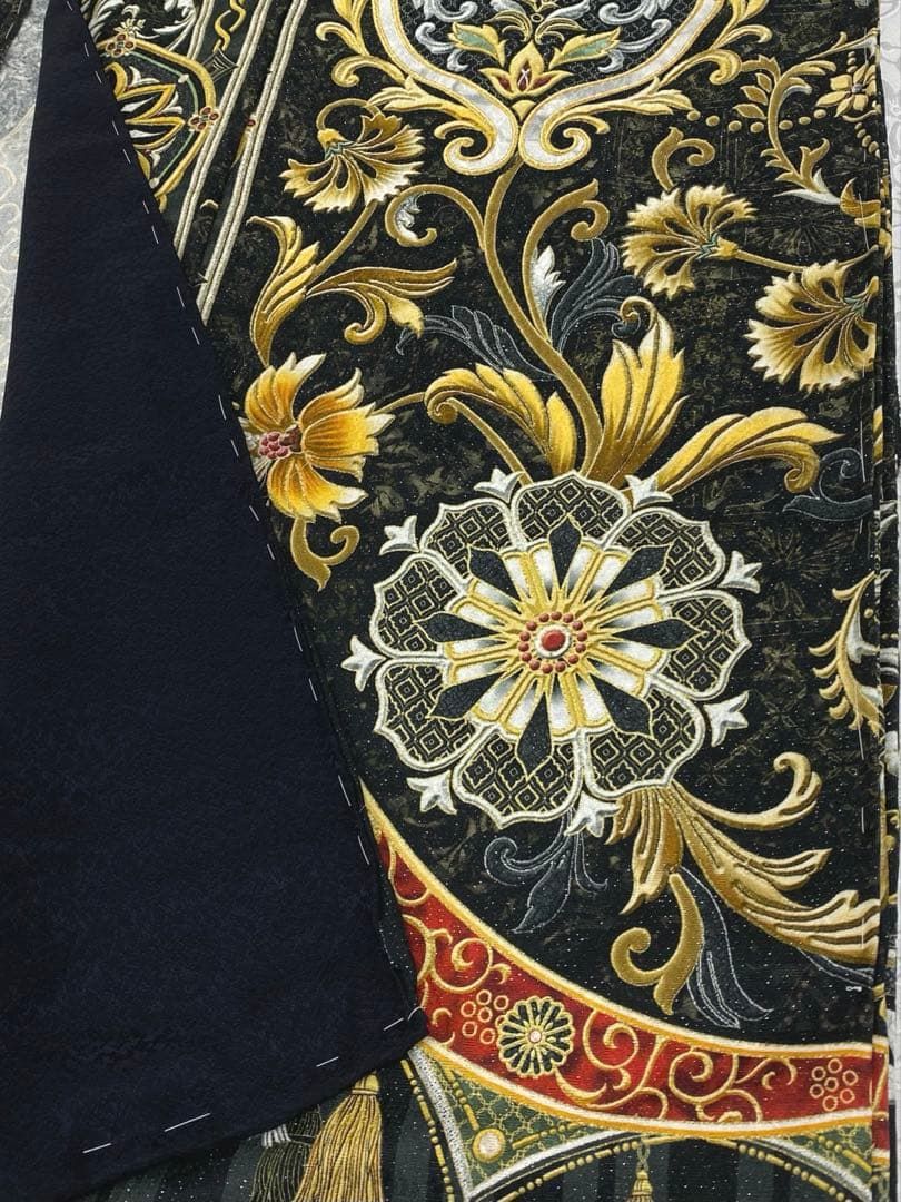 グロワール 訪問着 仮絵羽 未仕立て品 銀通し 八掛付き 正絹 黒系