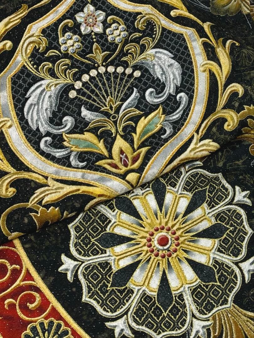 グロワール 訪問着 仮絵羽 未仕立て品 銀通し 八掛付き 正絹 黒系