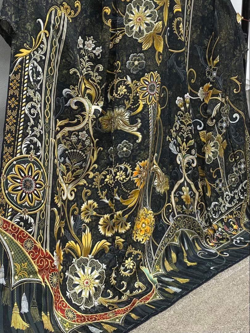 グロワール 訪問着 仮絵羽 未仕立て品 銀通し 八掛付き 正絹 黒系