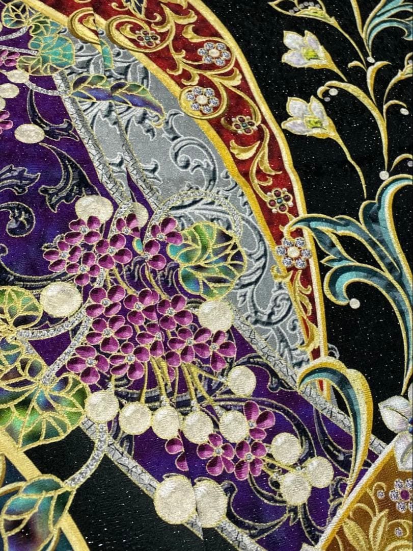 jewel 銀通し 訪問着 仮絵羽 未仕立て品 正絹 八掛付き 黒地 K656