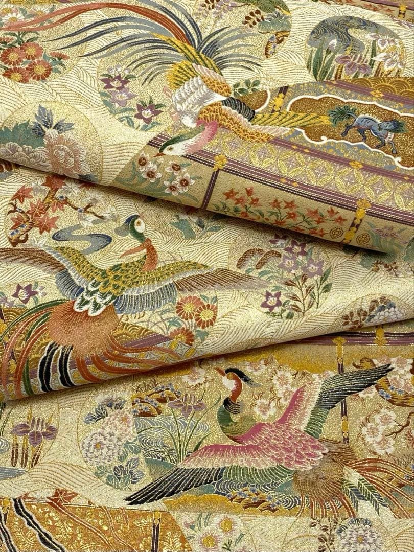 壱阡八百精細織 細密織 袋帯 御所鳳凰雅文 壱千八百細緻織 金糸 正絹 