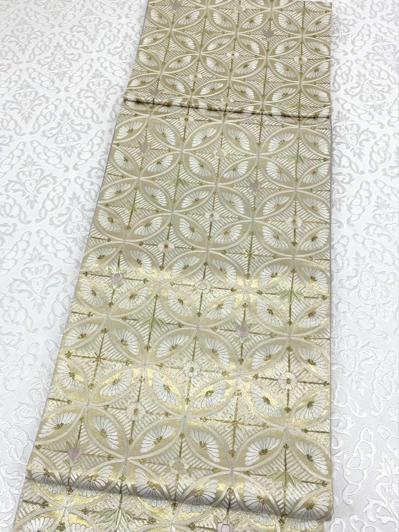 蘇州刺繍 手刺繍 袋帯 七宝繋ぎ 松菱 金糸 正絹 H779 - メルカリ