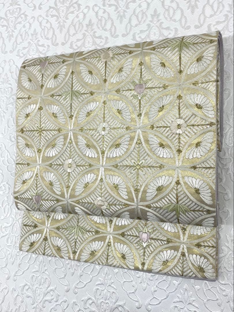 蘇州刺繍 手刺繍 袋帯 七宝繋ぎ 松菱 金糸 正絹 H779 - メルカリ