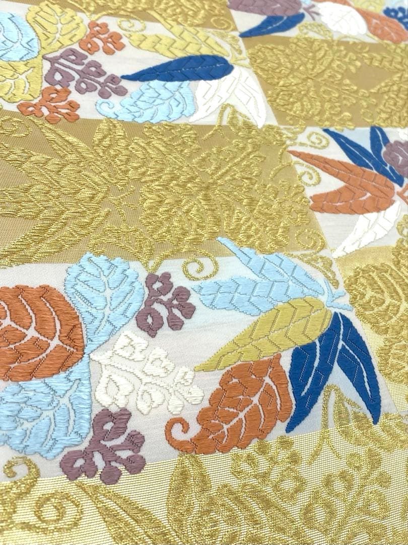 山口美術織物 唐織 市松桐笹文 袋帯 市松 金糸 新品未使用品 正絹 六通