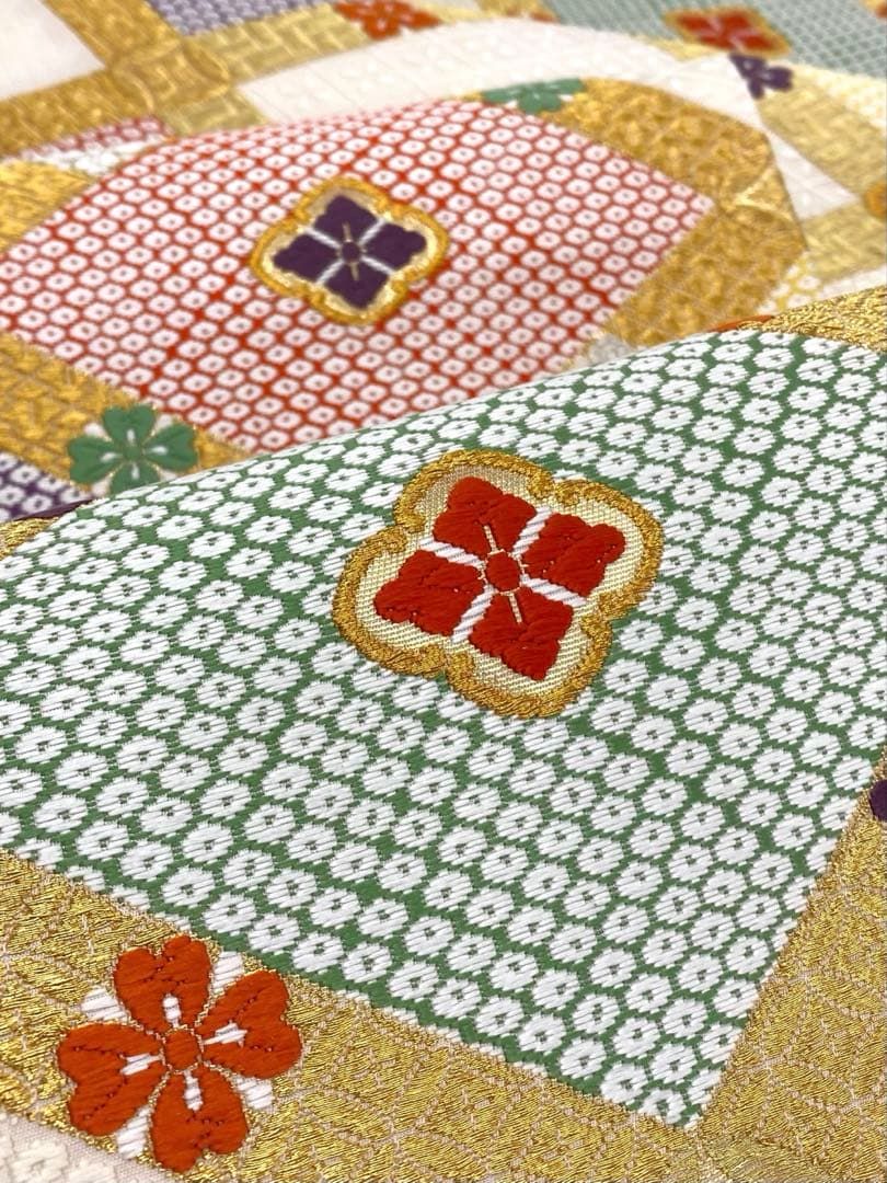 西陣織 藤原織物 唐織 袋帯 吉祥文様 菱文様 金糸 正絹 六通 H773