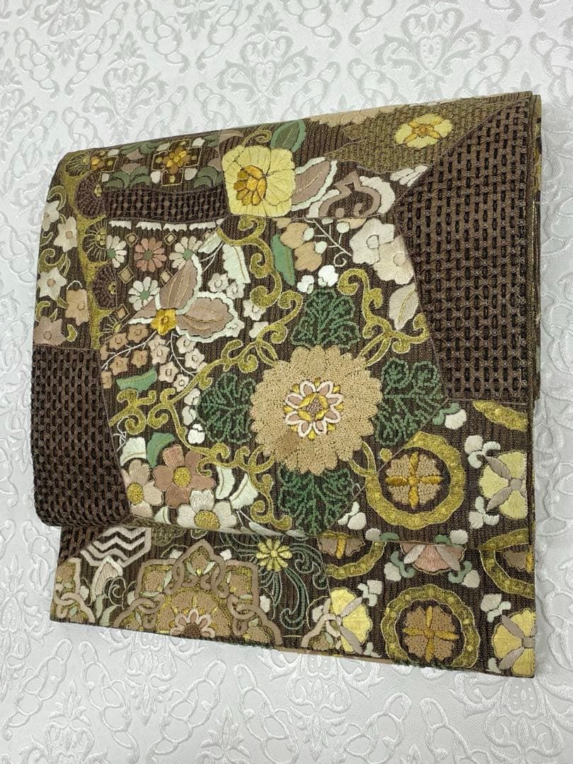 特選 蘇州刺繍 相良刺繍 汕頭刺繍 全通 袋帯 金通し カラー芯 金糸