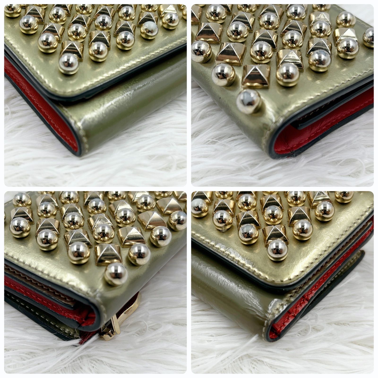 クリスチャン ルブタン マカロン ゴールド スタッズ 三つ折り財布 Christian louboutin クリスチャンルブタン マカロン ゴールド