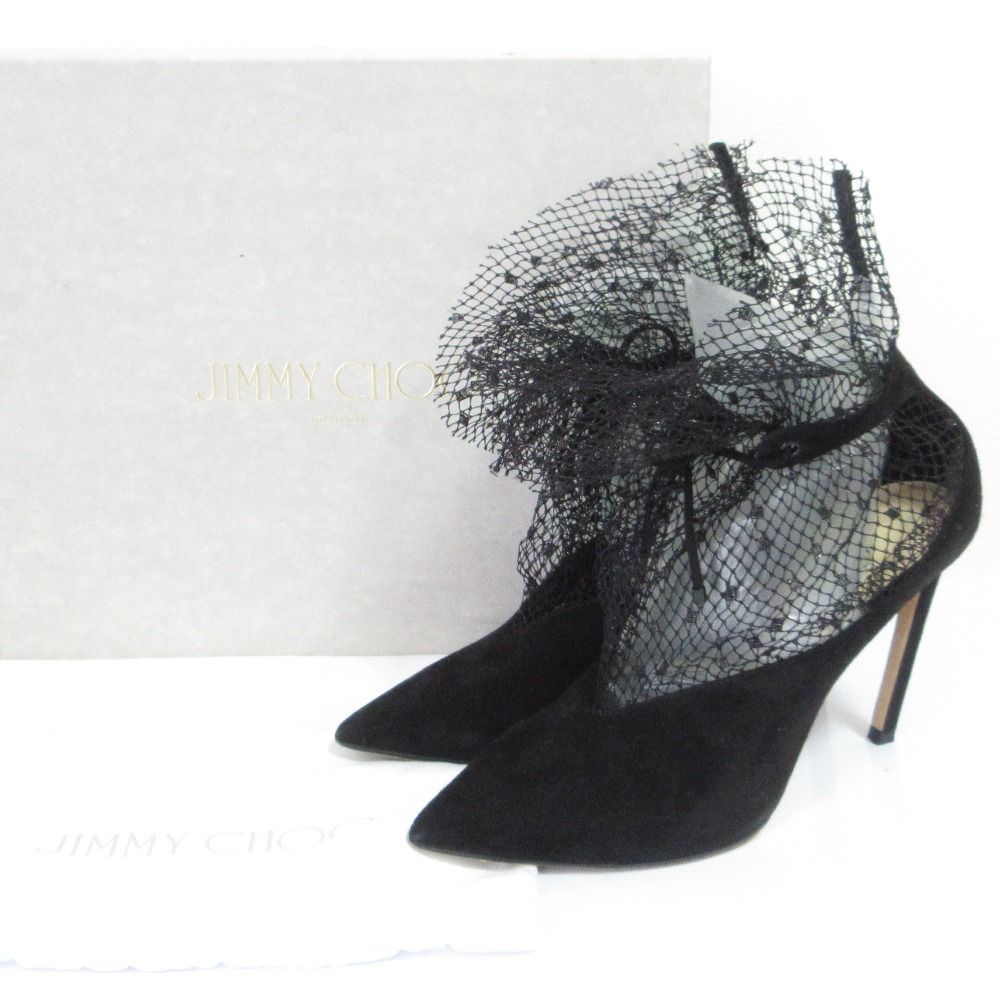 美品 JIMMY CHOO ジミーチュウ LEANNE 100 レース スエード パンプス  