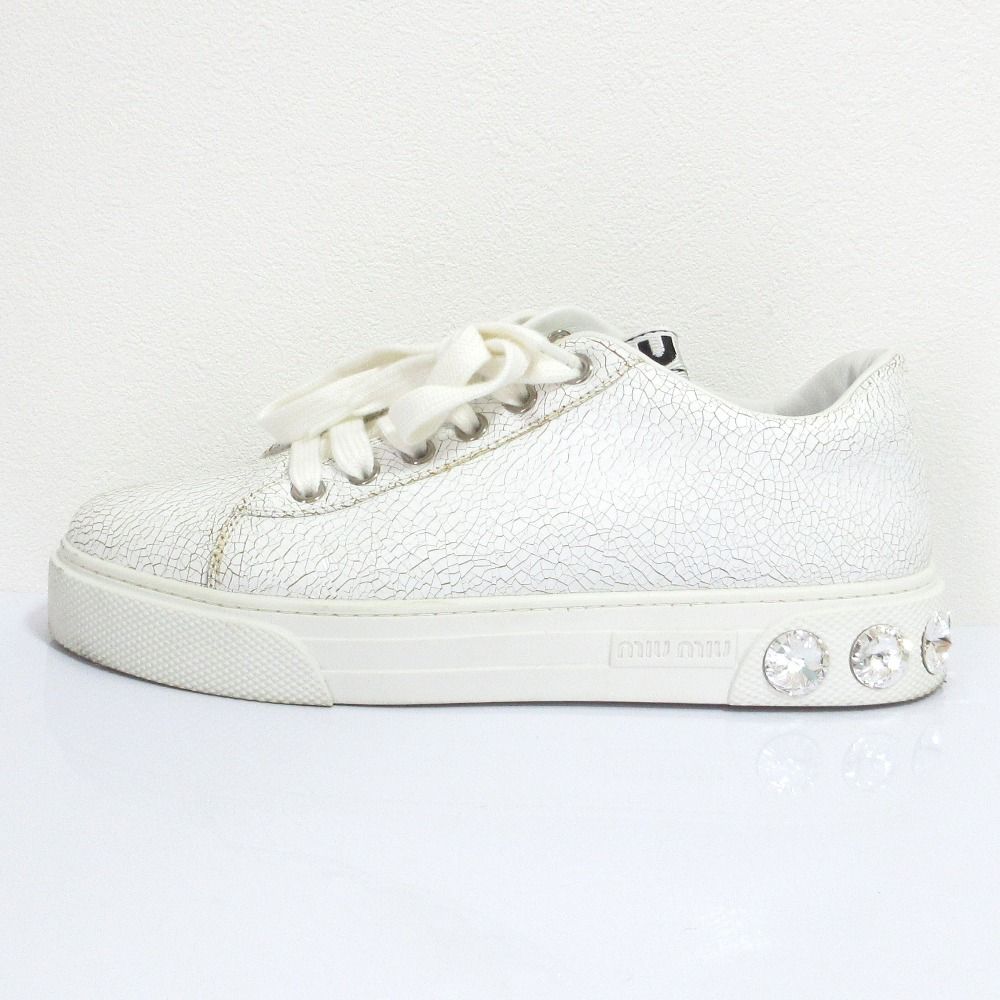 良品 miu miu ミュウミュウ クリスタル クラック加工 レザー  