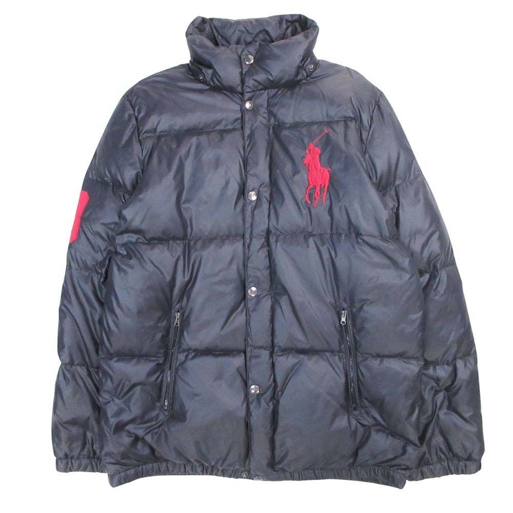 POLO Ralph Lauren ポロラルフローレン ビッグポニー ロゴ刺繍 ダウンジャケット ブルゾン アウター XL 黒 ブラック メンズ 古着