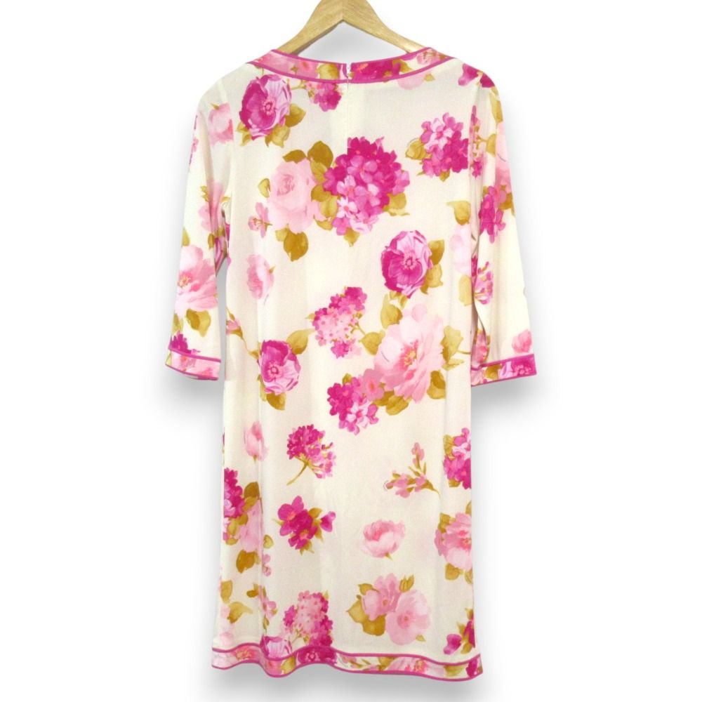 LEONARD レオナール カンカンストレッチ フラワープリント ワンピース サイズ38 アイボリー ピンク レディース 古着