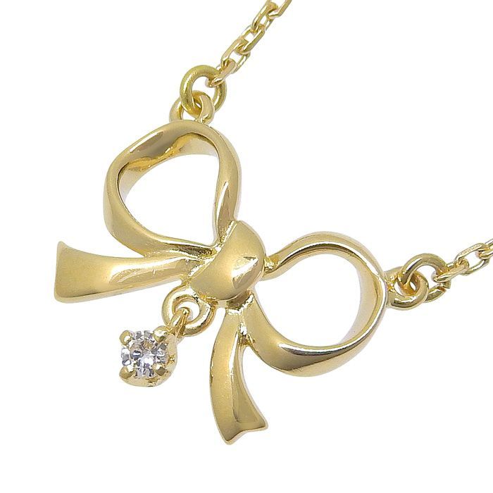 MIKIMOTO ミキモト リボン モチーフ ダイヤ ネックレス K18YG 750