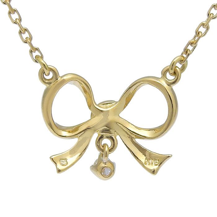 MIKIMOTO ミキモト K18 ダイヤ付 リボンモチーフ ペンダントトップ MIKIMOTO ミキモト リボン モチーフ ダイヤ ネックレス K18YG 750
