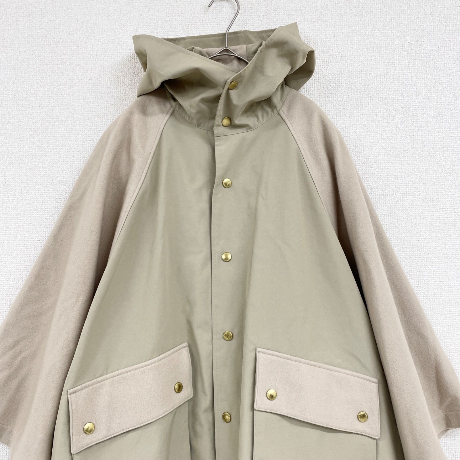 Traditional Weatherwear トラディショナルウェザーウェア ケープコート ポンチョ 異素材切り替え オーバーサイズ コットン ウール ベージュ レディース 34 GULLKHAN_COM