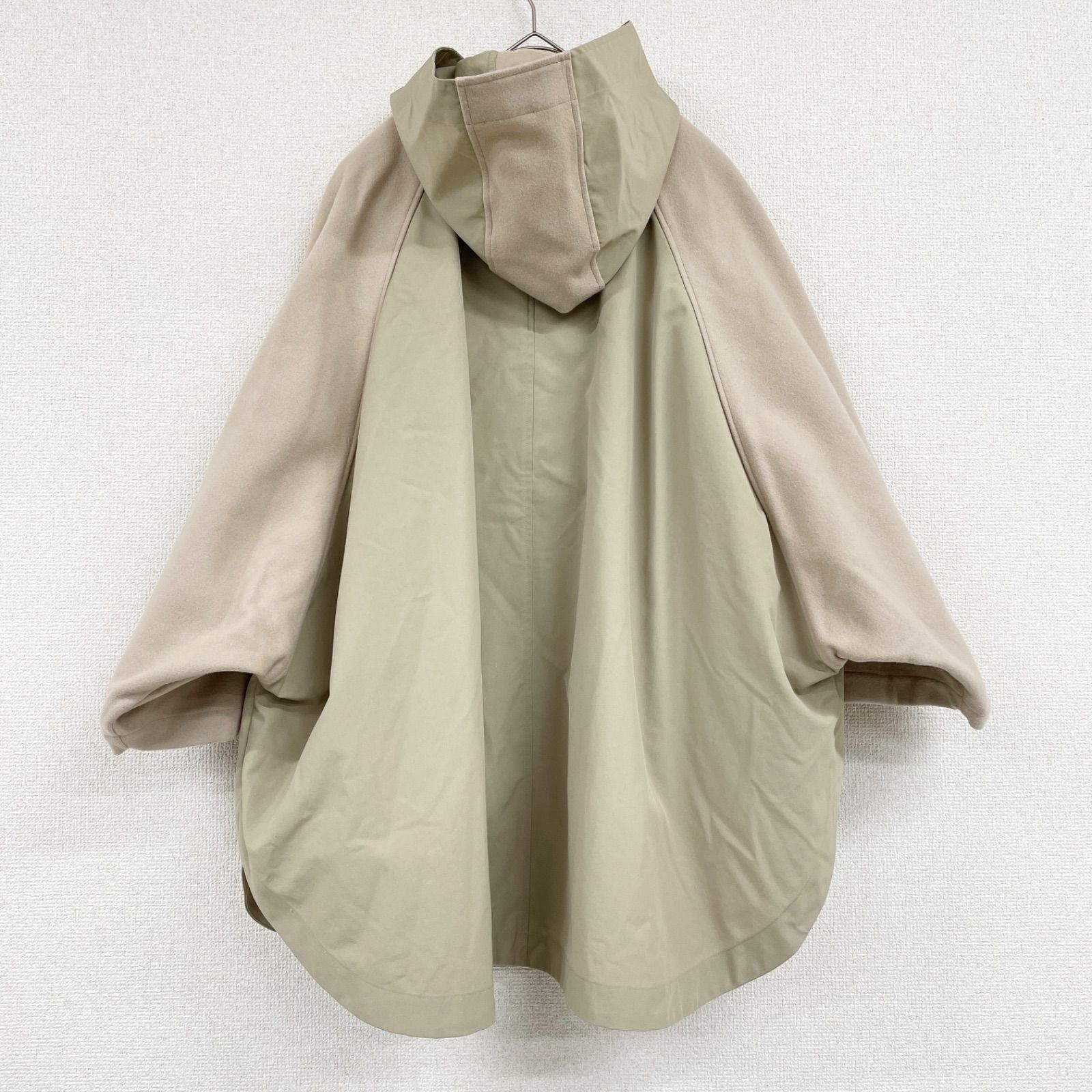 Traditional Weatherwear トラディショナルウェザーウェア ケープコート ポンチョ 異素材切り替え オーバーサイズ コットン ウール ベージュ レディース 34