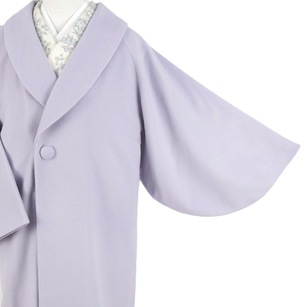 和装コート 紫 ウール カシミヤ 混 ロング フリーサイズ ヘチマ衿 くるみボタン 着物 道中着 長コート 長羽織 おしゃれ No.3-0956