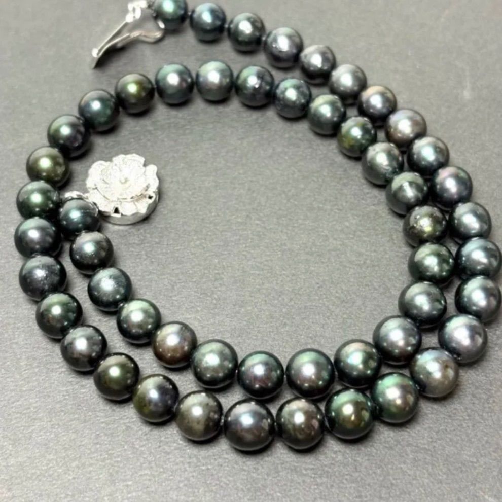 パール ネックレス 鑑定書付き アコヤ 黒真珠 真珠 ラウンド イヤリング