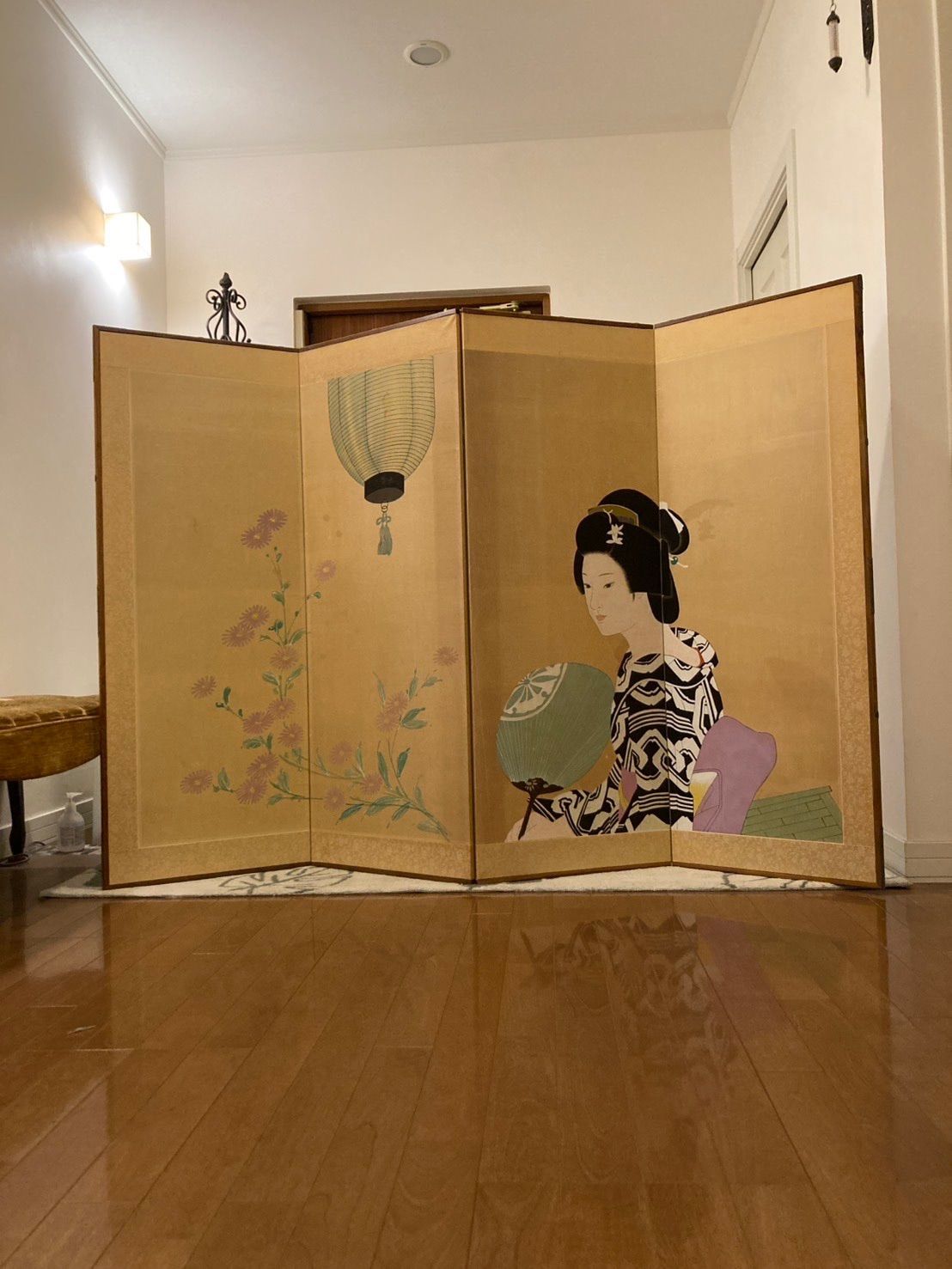 屏風 気品あふれる美人画 和風 日本画 芸者 伝統 インテリア