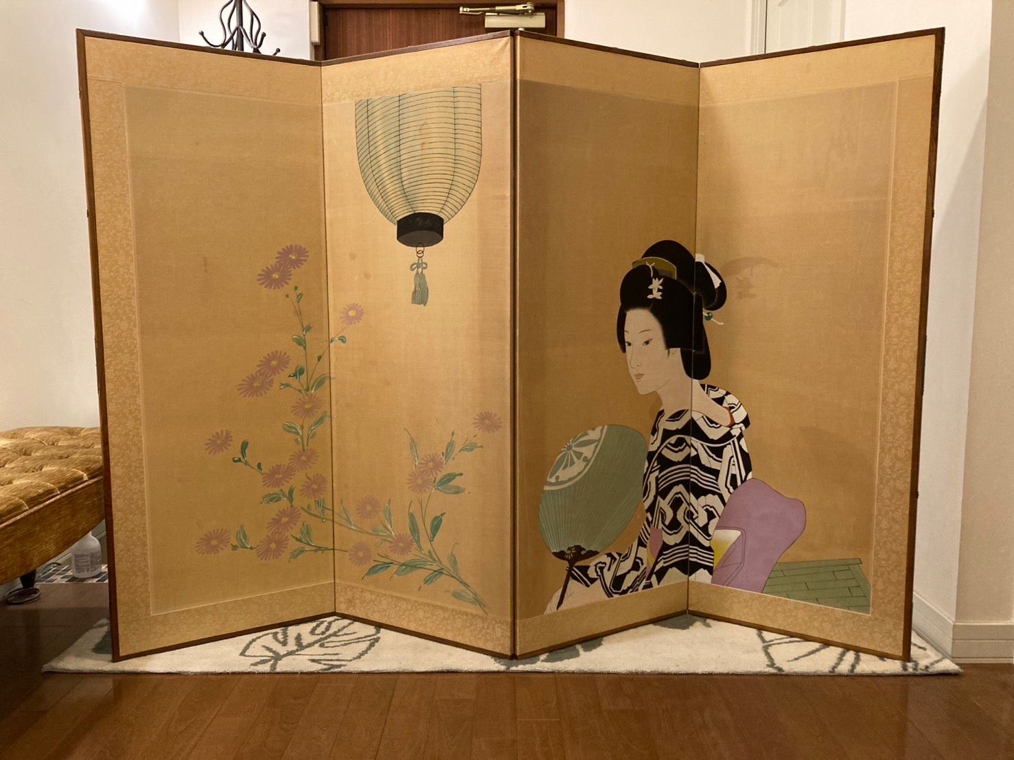 屏風 気品あふれる美人画 和風 日本画 芸者 伝統 インテリア